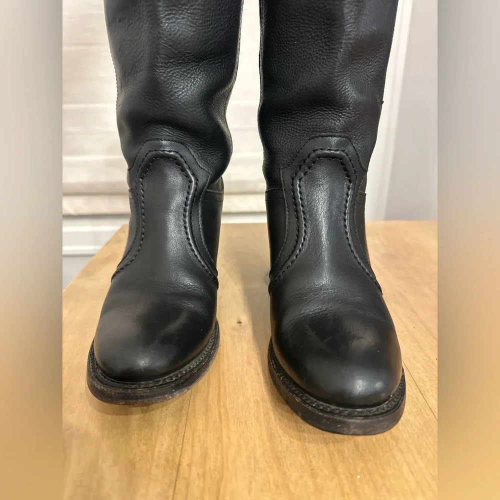 Frye Jean Tall Pull On Boot Black Over The Knee Leather Block Heel Womens 8 B
